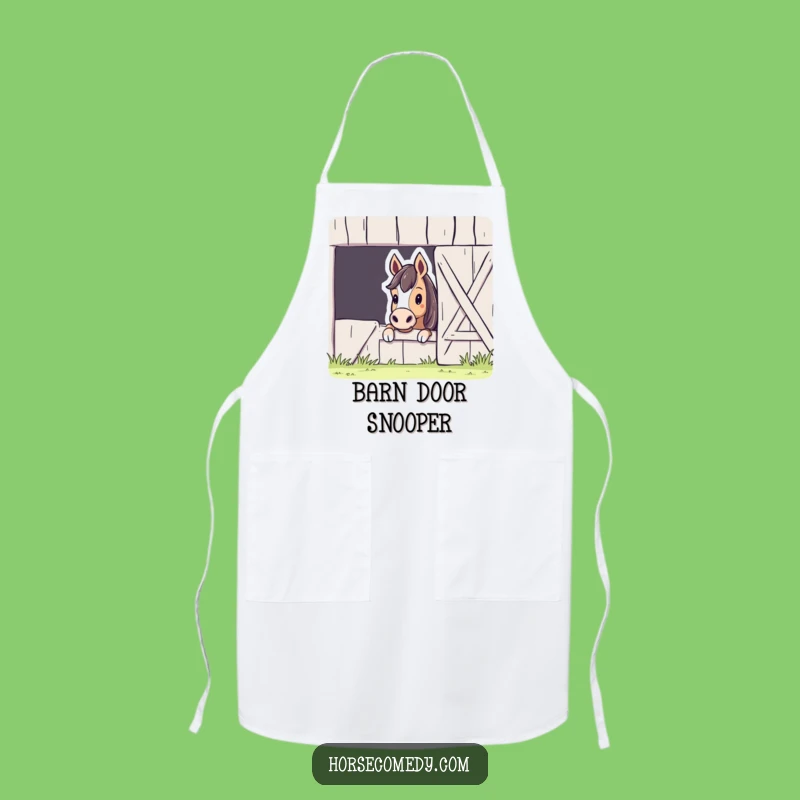 Funny Horse Barn Peek Apron: Cook with Curiosity, Hilarious Kitchen Gift