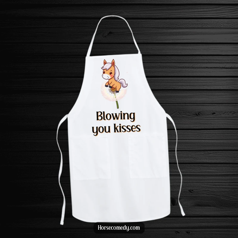 Funny Horse Apron: A smiling horse character rides a giant dandelion seed, adding whimsical charm to kitchen activities.