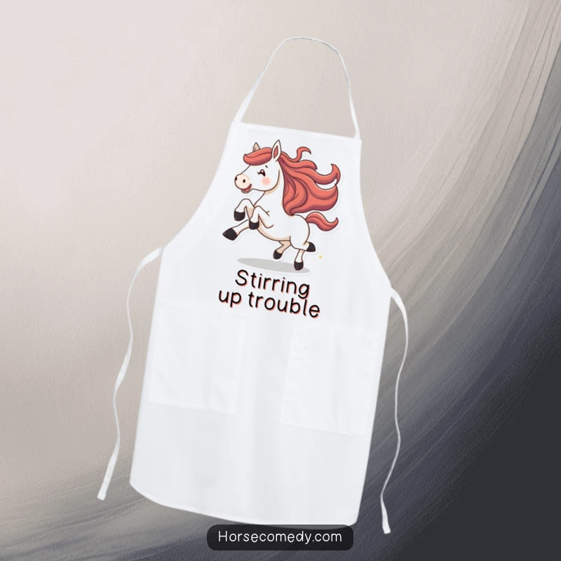 Funny horse apron, depicting a horse joyfully galloping with legs kicked high. Perfect for a spirited cook.