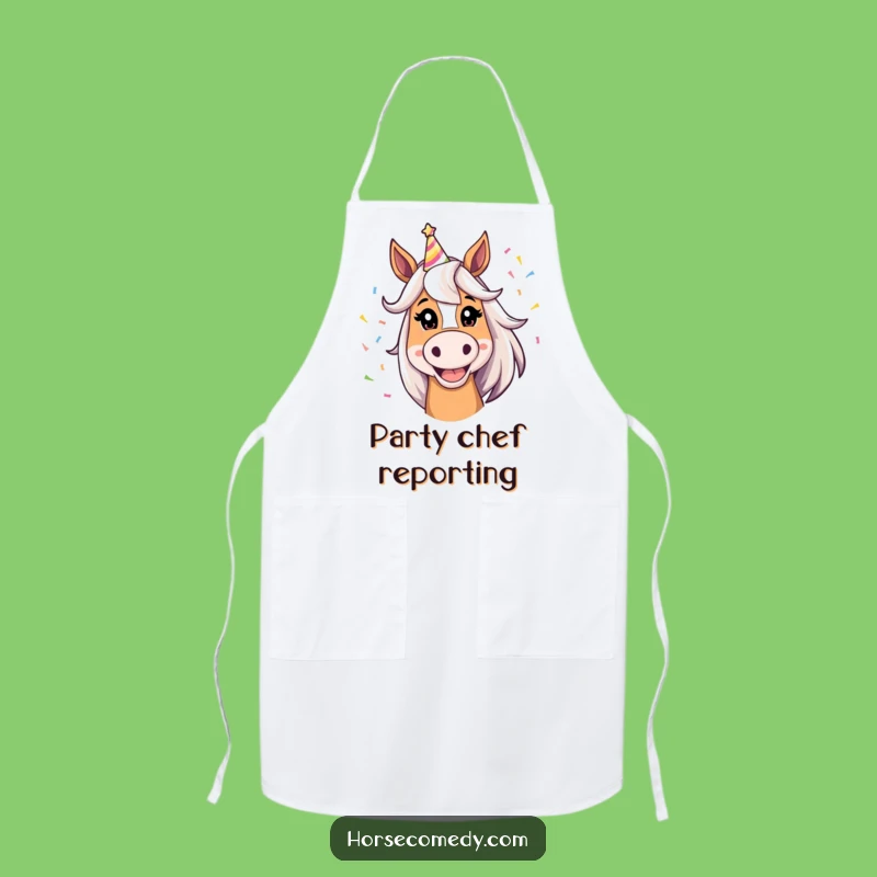 Funny Horse Party Apron: Silly Grin Horse in Party Hat, Kitchen Fun Funny Gift