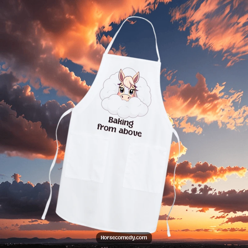 Funny peeking horse cloud apron, perfect for the home chef who enjoys adding a touch of adorable surprise and whimsical charm to their kitchen.