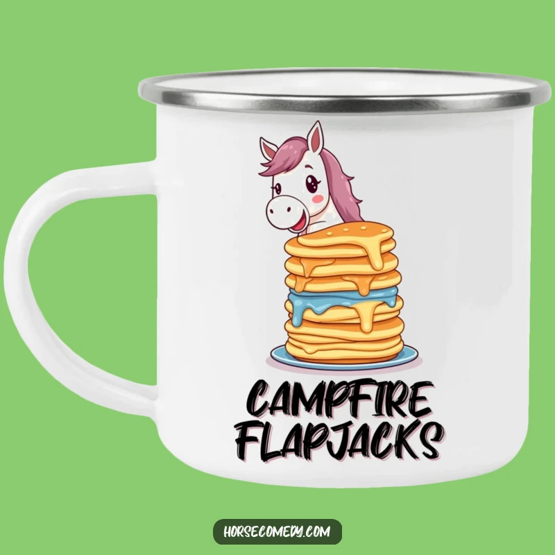 Funny Delighted Horse Pancake Camping Mug - Outdoor Breakfast & Hilarious Gift