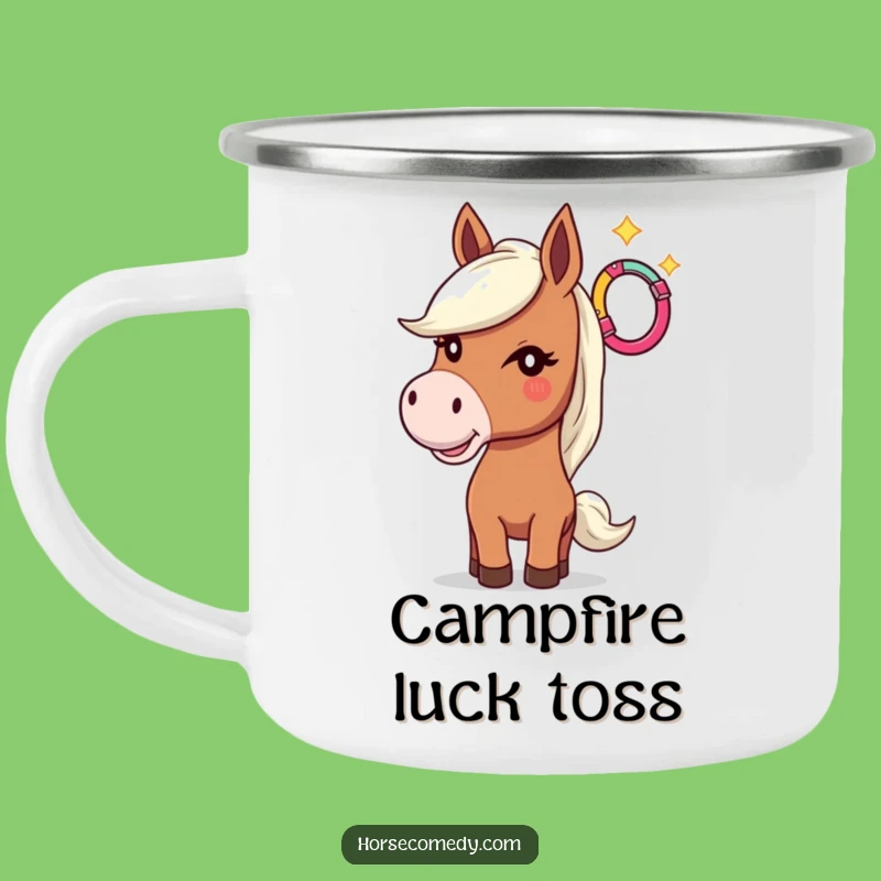 Funny Horse Camping Mug: Playful Horseshoe Toss Adventures
