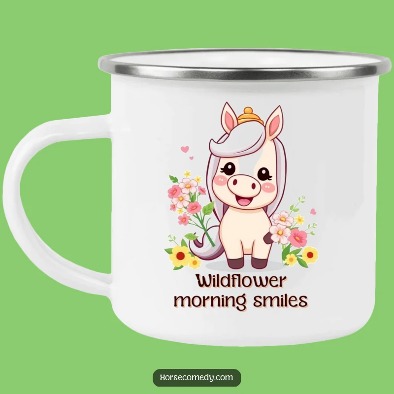 Funny Horse Camping Mug: Silly Hat Flowers Outdoors