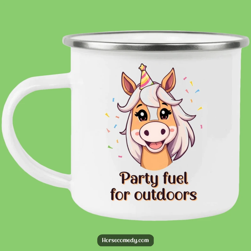 Funny Horse Party Camping Mug: Silly Grin Horse, Outdoor Celebration Funny Gift