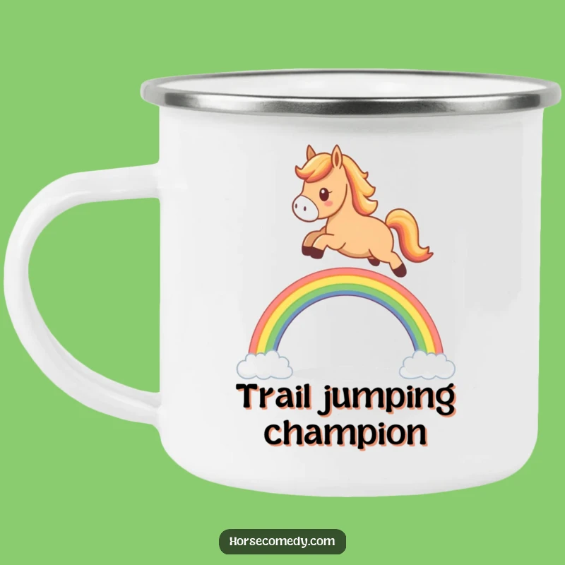 Funny Horse Rainbow Camping Mug: Sip Your Adventure with This Cheerful Enamel Cup