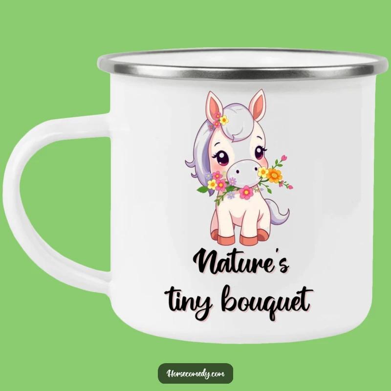 Funny Tiny Horse Flower Camping Mug - Adventure Fuelled by Humor