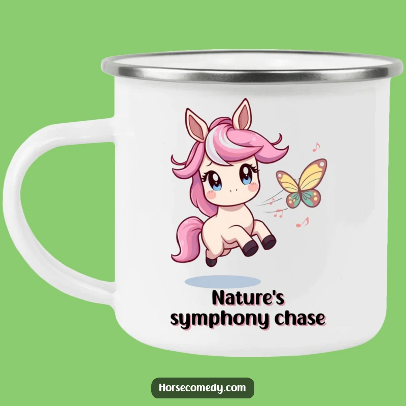 Funny Horse Music Butterfly Camping Mug: Twinkling Adventure Cup, Hilarious Outdoor Musician Gift