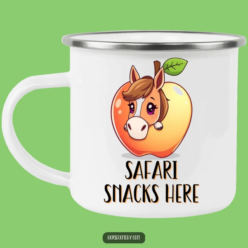 Funny Curious Horse Apple Camping Mug: Adventures Fueled by Whimsy