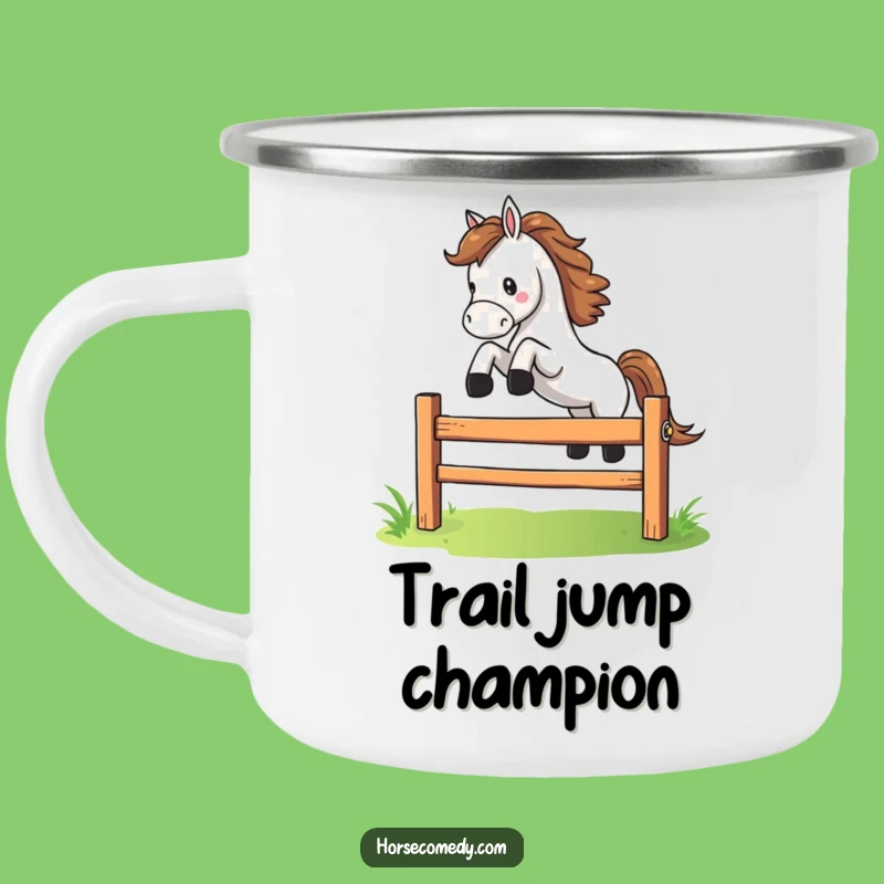 Funny Leaping Horse Fence Camping Mug: Adventures with Athletic Cheer