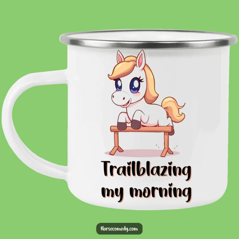 Funny Sparkle Eye Horse Camping Mug - Playful Leap Outdoor Drinkware, Joyful Funny Gift