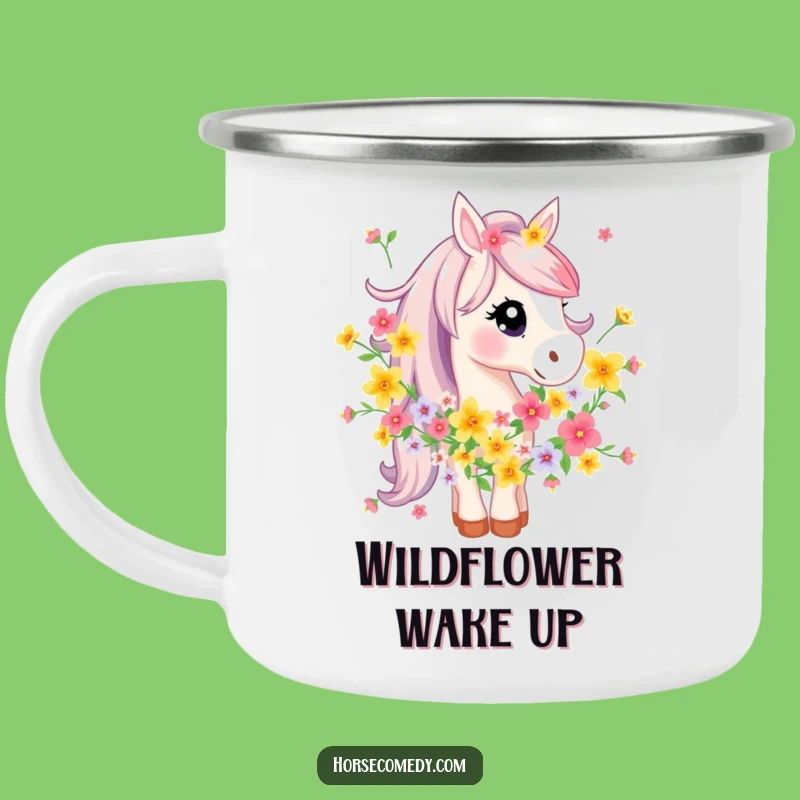Funny Horse Flower Garland Camping Mug - Equine Floral Outdoor Gear