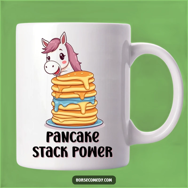 Funny Delighted Horse Pancake Stack Mug - Breakfast Humor & Hilarious Gift
