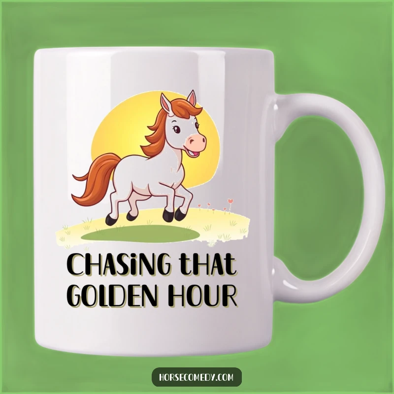 Funny Galloping Horse Sunset Mug: A Joyful Ride into the Evening, Perfect Funny Gift