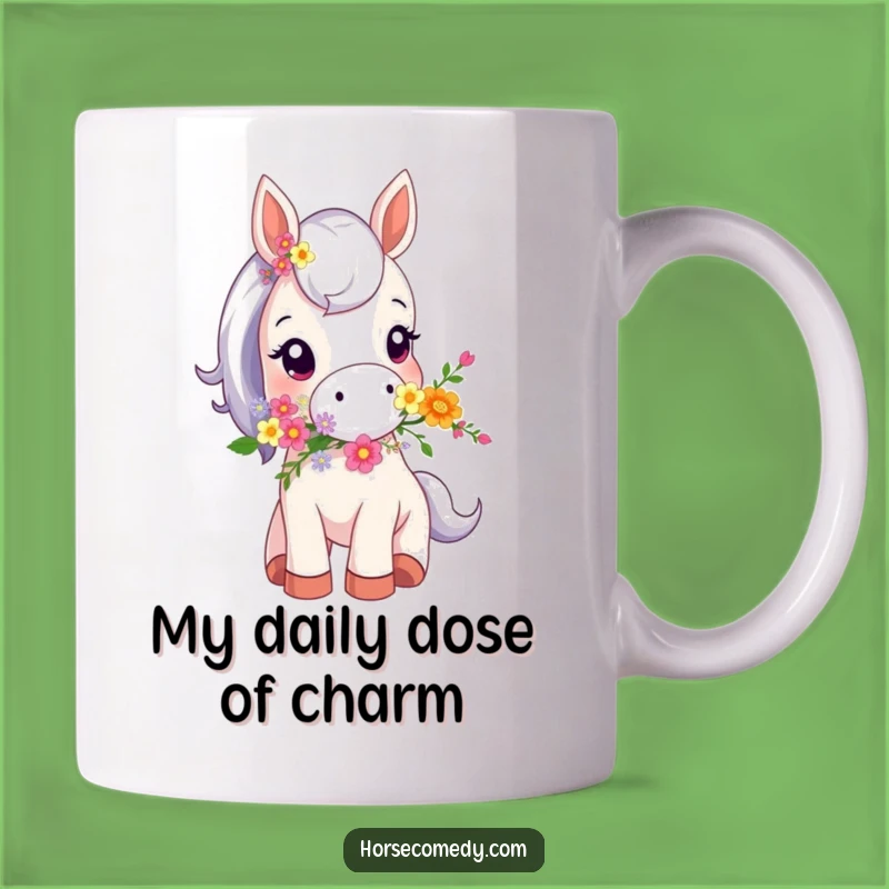 Funny Tiny Horse with Flowers Mug - A Whimsical and Cute Gift for Horse Lovers