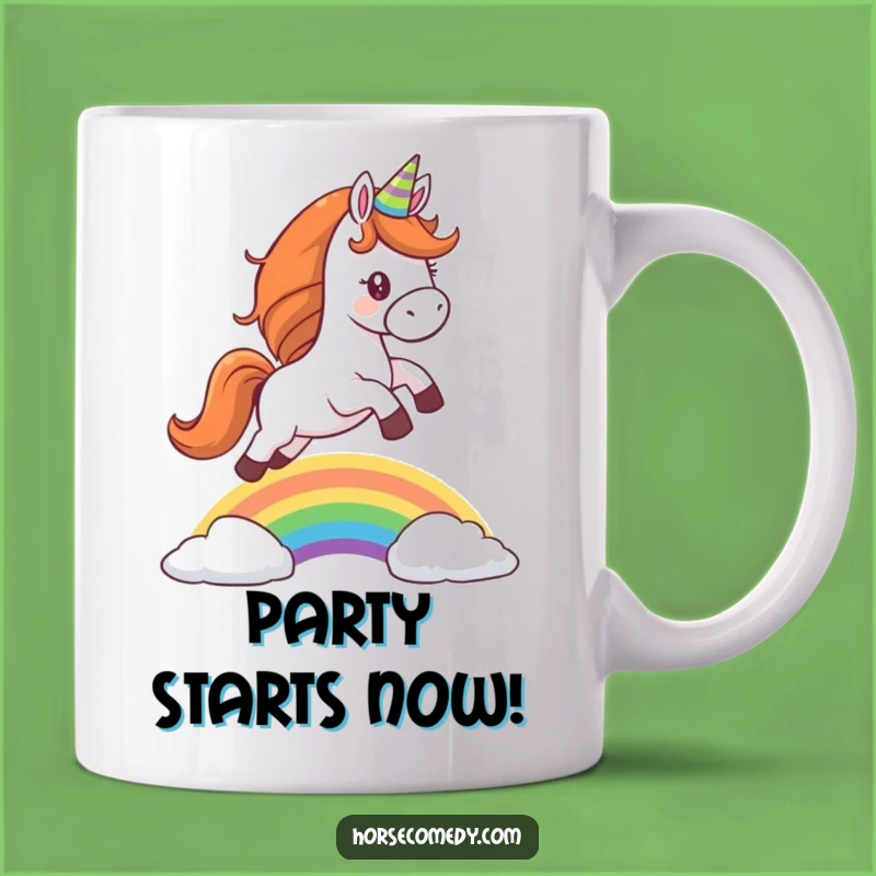 Funny Party Horse Rainbow Leap Mug - Whimsical Humor Gift!