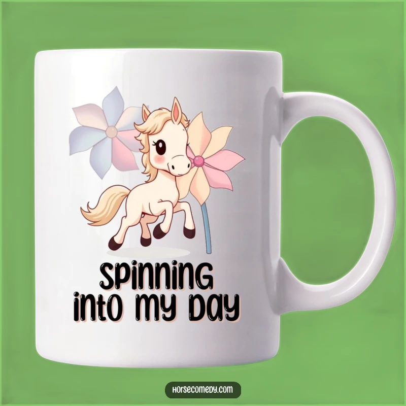 Funny Horse Cub Mug: Joyful Pinwheel Chase, Perfect Gift for Horse Lovers