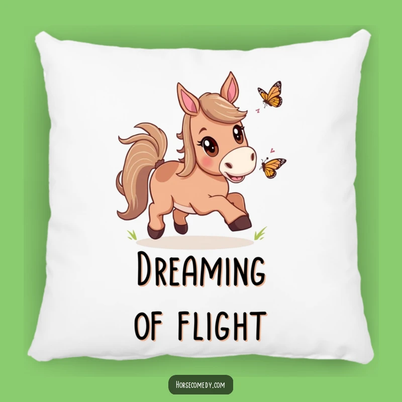 Funny Horse Butterfly Chase Pillow: Cozy Joy for Your Home, Sweet Gift