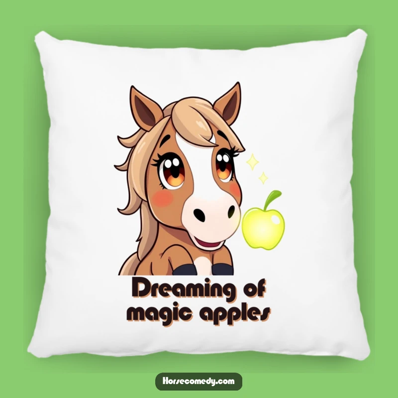 Funny Amazed Horse Pillow: Magical Apple Comfort for Dreamers