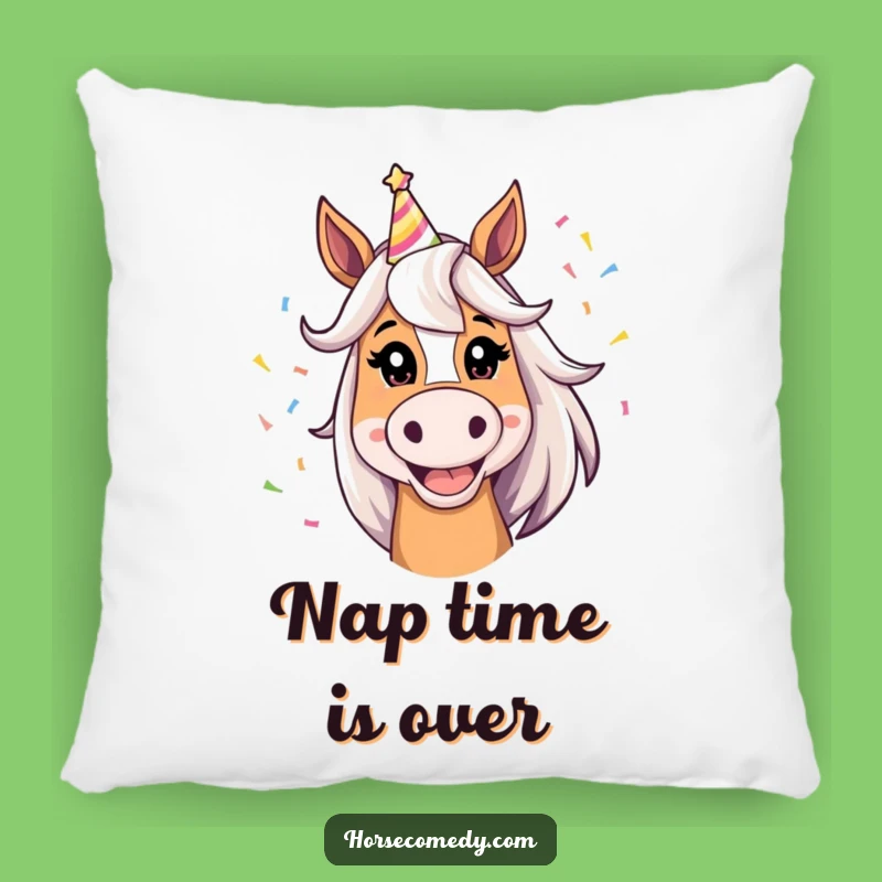 Funny Horse Party Pillow: Soft Silly Grin Horse in Party Hat, Comfy Funny Gift