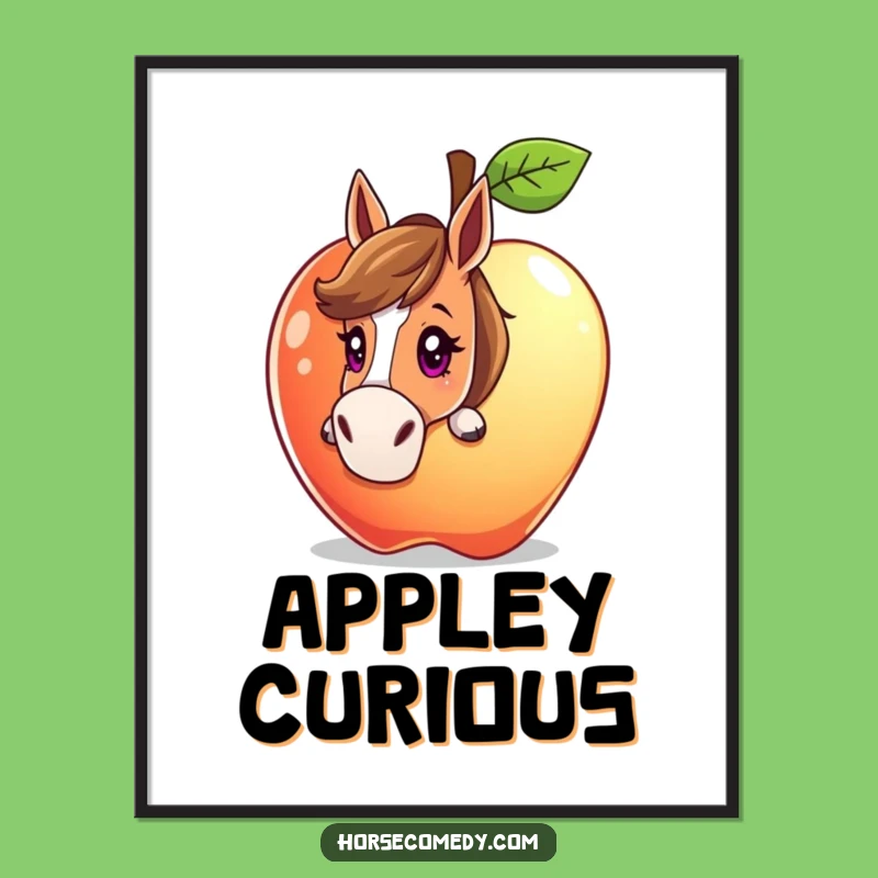 Funny Curious Horse Apple Digital Art Print: Whimsical Intrigue for Your Walls