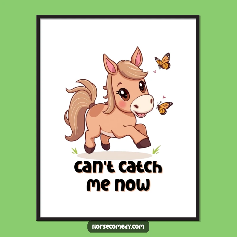 Funny Horse Butterfly Chase Digital Art: Instant Joy Download, Hilarious Gift