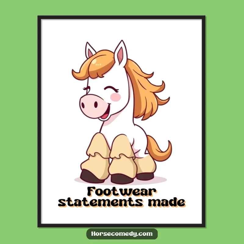 Funny Giggle Horse Digital Art Print, Floppy Boots Wall Decor Laugh Gift