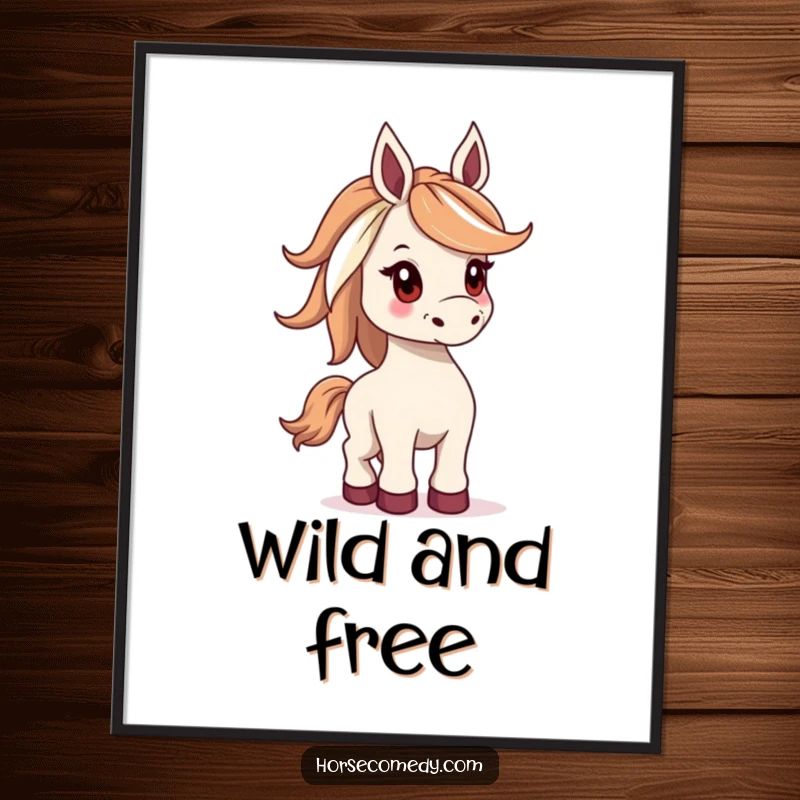 Funny digital art illustration of a horse with a wide mane, playfully bucking, perfect for instant wall decor.