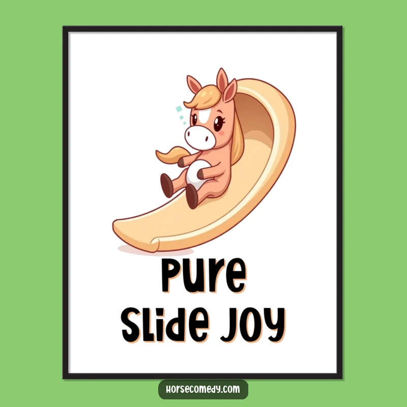 Funny Giddy Horse Slide Digital Art - Instant Playful Decor, Hilarious Gift