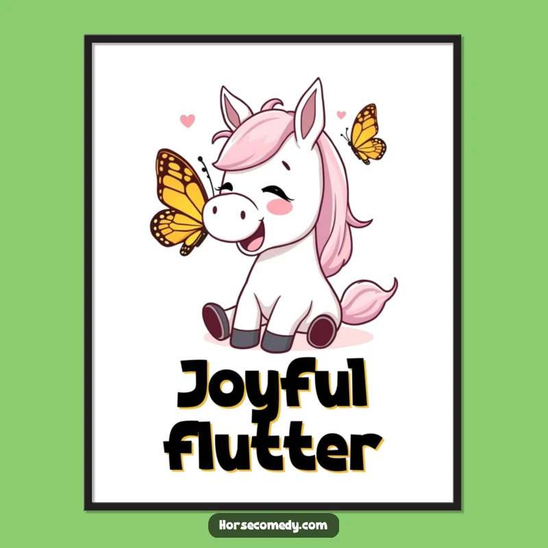 Funny Giggling Horse Butterfly Digital Art Print: Joyful Art for Happy Spaces
