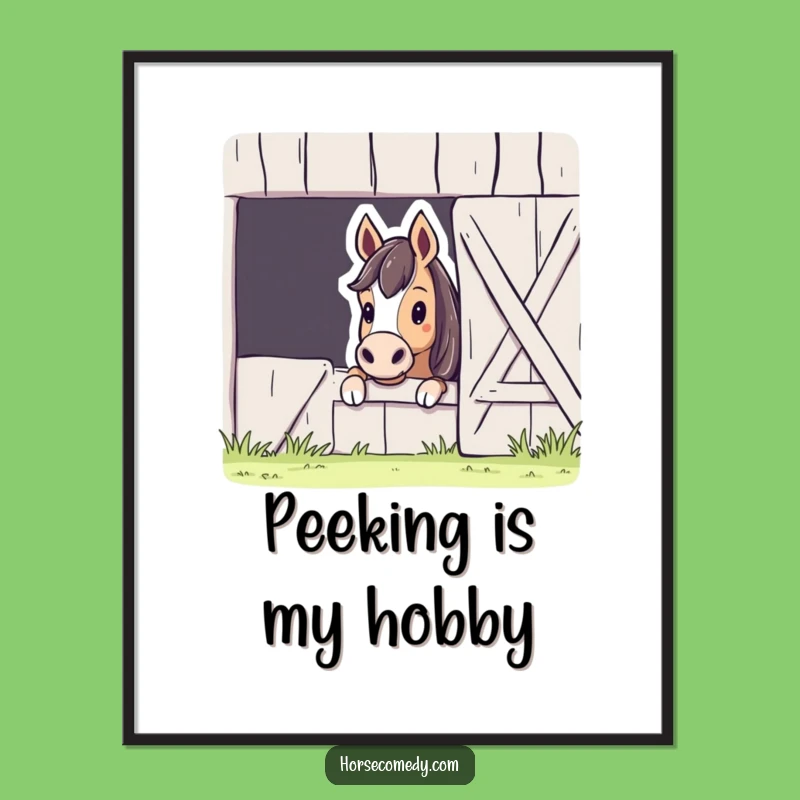 Funny Horse Barn Peek Digital Art: Instant Curiosity Download, Hilarious Gift Idea