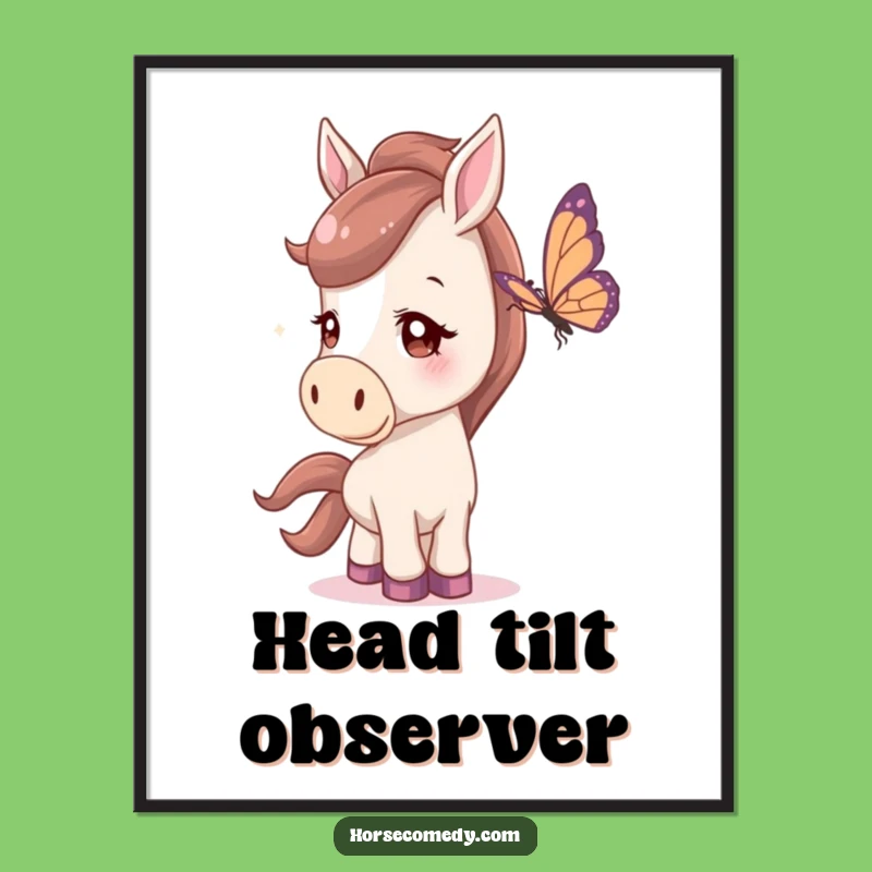 Funny Horse Digital Art: Instant download of curious horse watching butterfly, a hilariously charming piece for your walls and a perfect gift.