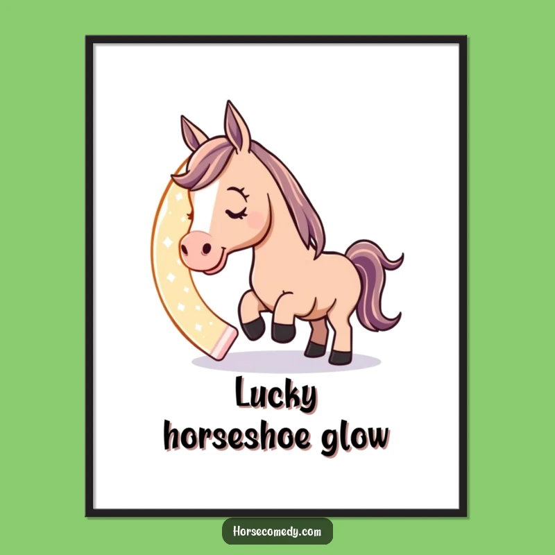 Funny Horse Horseshoe Digital Print: Playful Luck Art, Instant Humorous Equestrian Download Gift