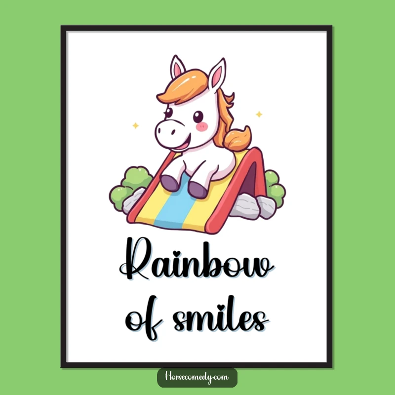 Funny Rainbow Slide Horse Digital Art - Cheerful Shout Printable, Instant Funny Gift Decor