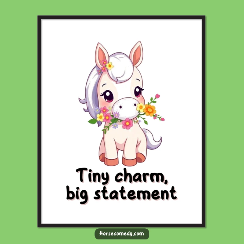 Funny Tiny Horse Flower Digital Print - Instant Whimsy for Your Walls
