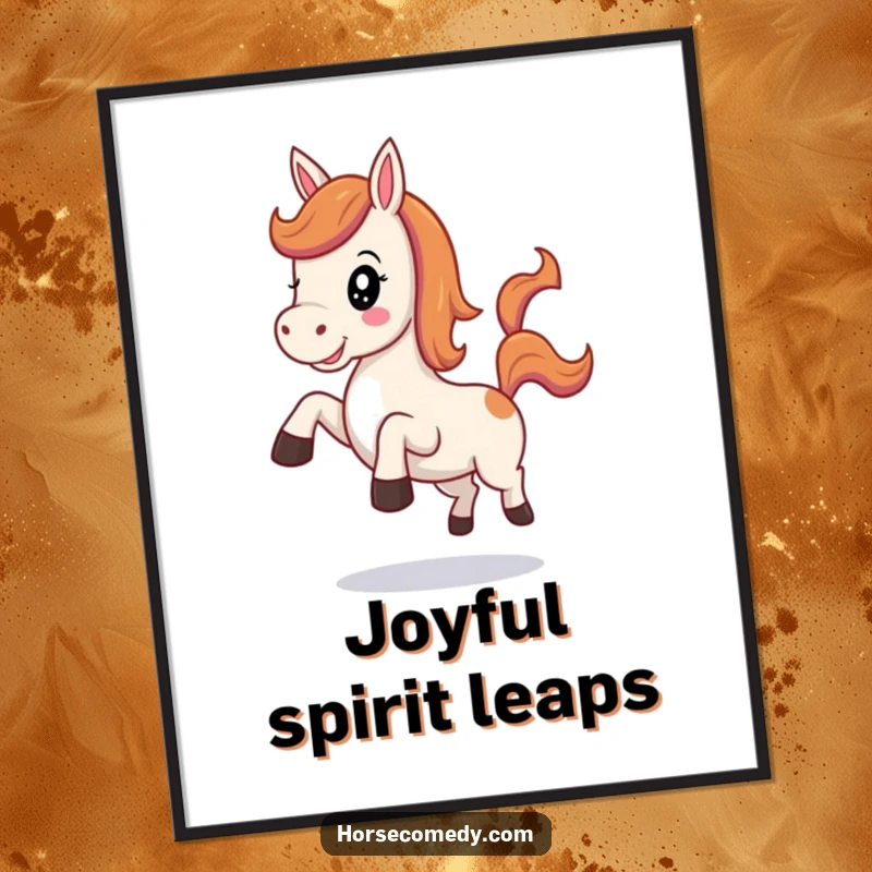 Funny Kawaii Horse Digital Art Print of a cute horse neighing happily and kicking its heels playfully, ready for instant display.
