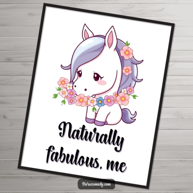 Funny Horse Flower Garland Digital Art Print of a horse gently nuzzling a flower garland, designed to bring instant peace, elegance, and natural beauty to any space.