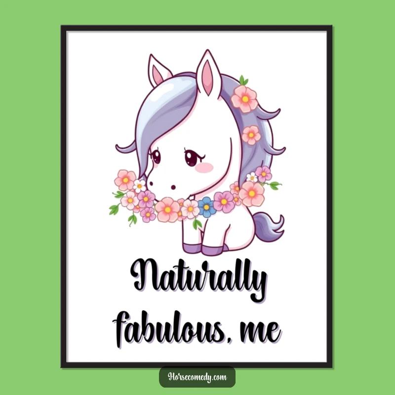 Funny Horse Flower Garland Digital Art: Instant Serenity Download, Charming Gift