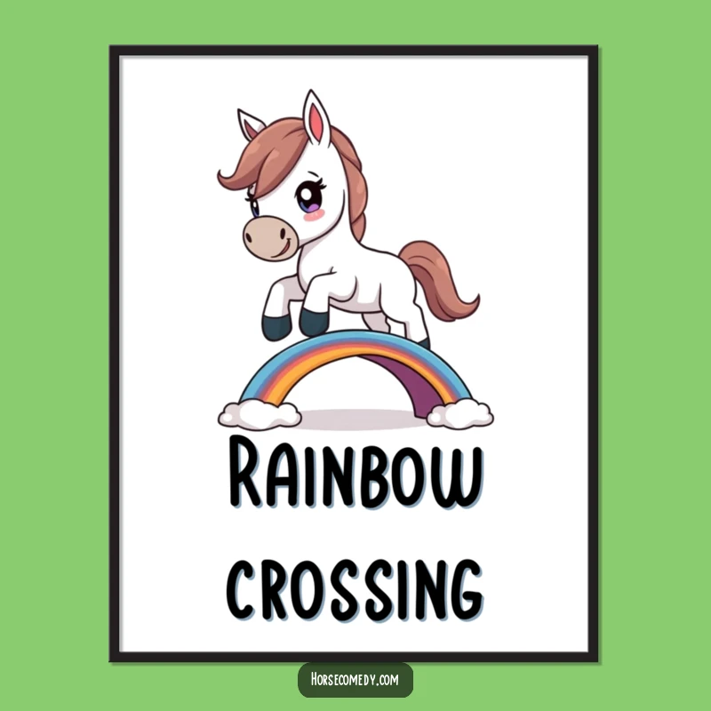 Funny Determined Horse Digital Art: Inspiring Rainbow Leap Print