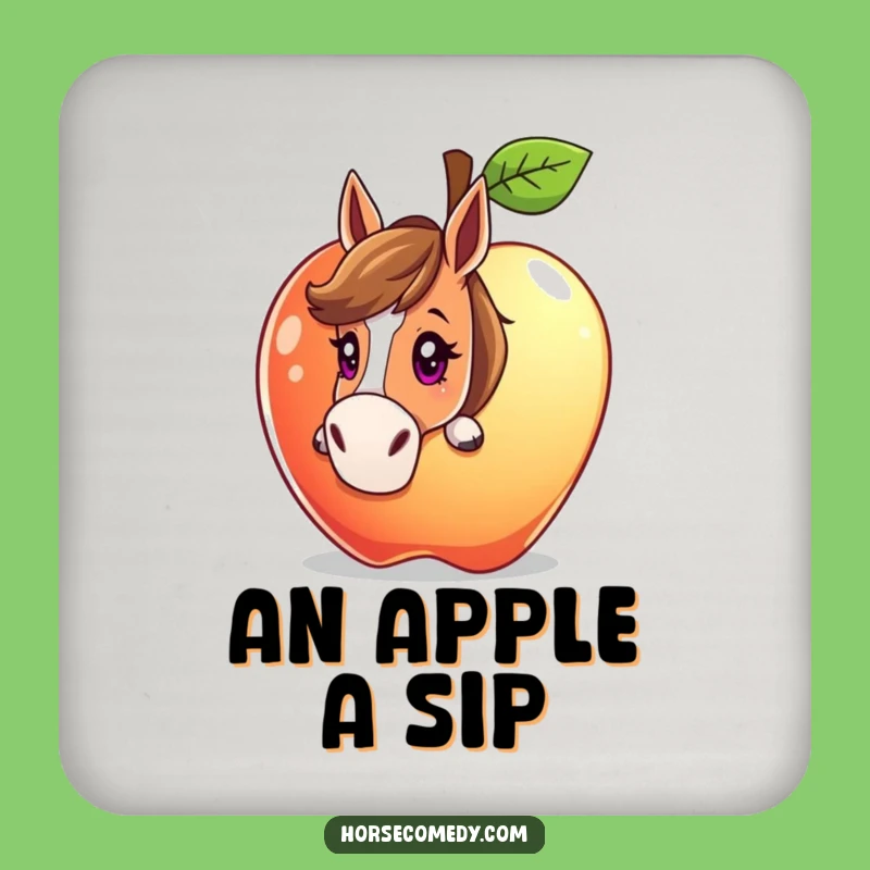 Funny Curious Horse Apple Drink Coaster: Protect Surfaces with Whimsical Charm