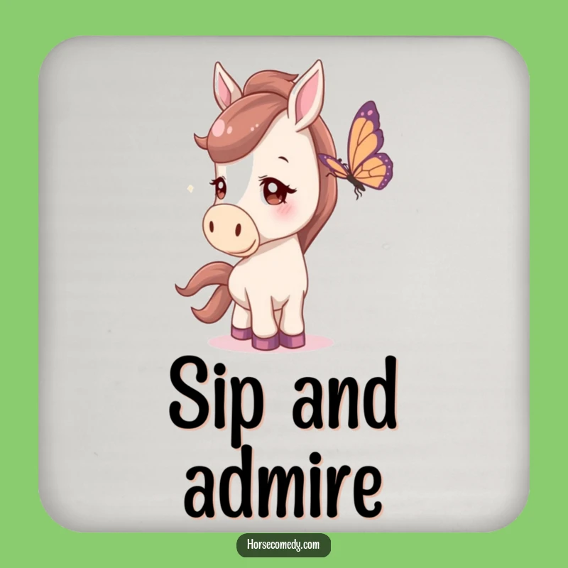 Funny Horse Coaster: Protect surfaces with a curious horse watching butterfly, a hilariously charming addition to your home and a great gift.