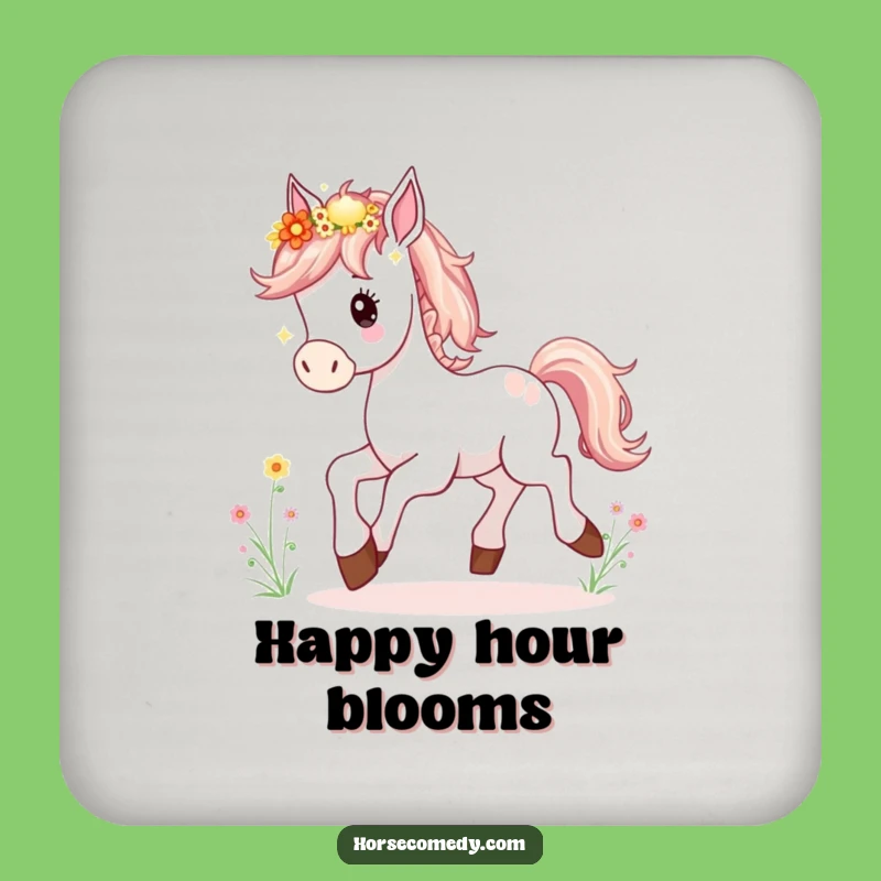 Funny Horse Foal Coaster Set: Protect Surfaces with Prancing Wildflower Art