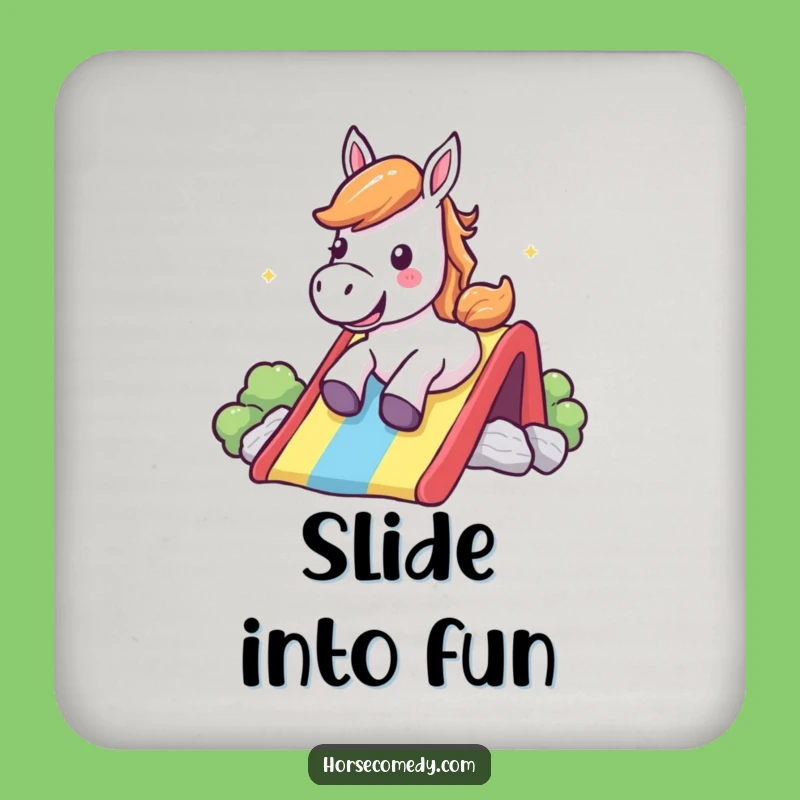 Funny Rainbow Slide Horse Coaster - Cheerful Shout Drink Protector, Playful Funny Gift