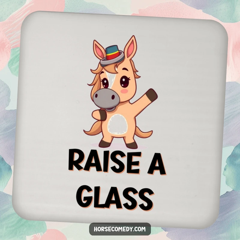 Funny Coaster: A cute horse wearing a tiny top hat strikes a theatrical pose, protecting your surfaces.