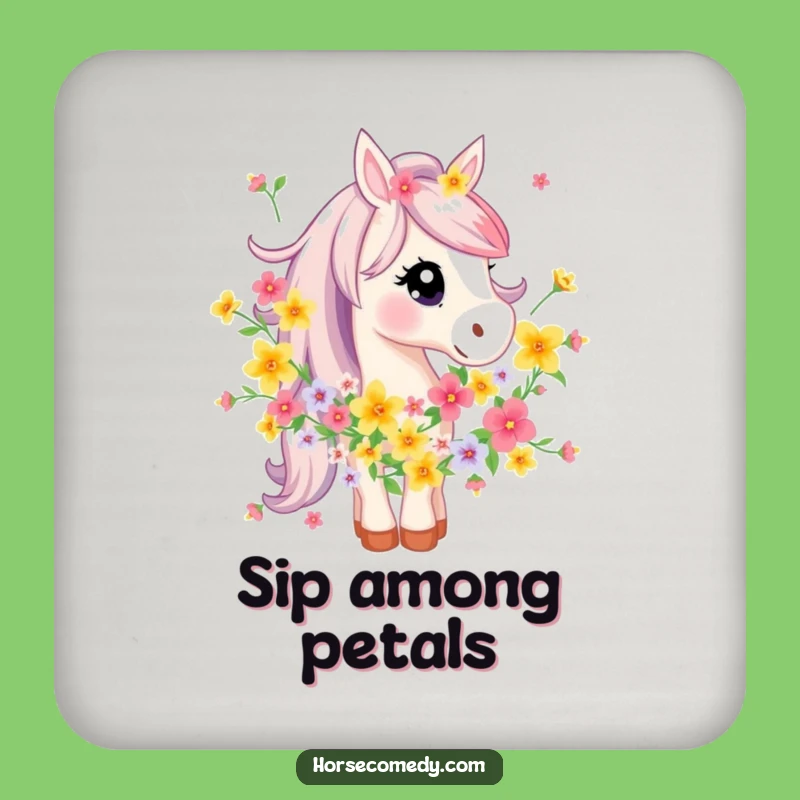 Funny Horse Flower Garland Coaster - Whimsical Equine Floral Tableware