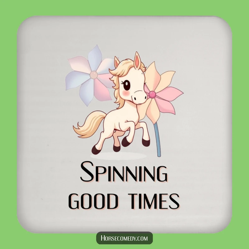 Funny Horse Cub Coaster Set: Protect Surfaces with Pinwheel Chase Art