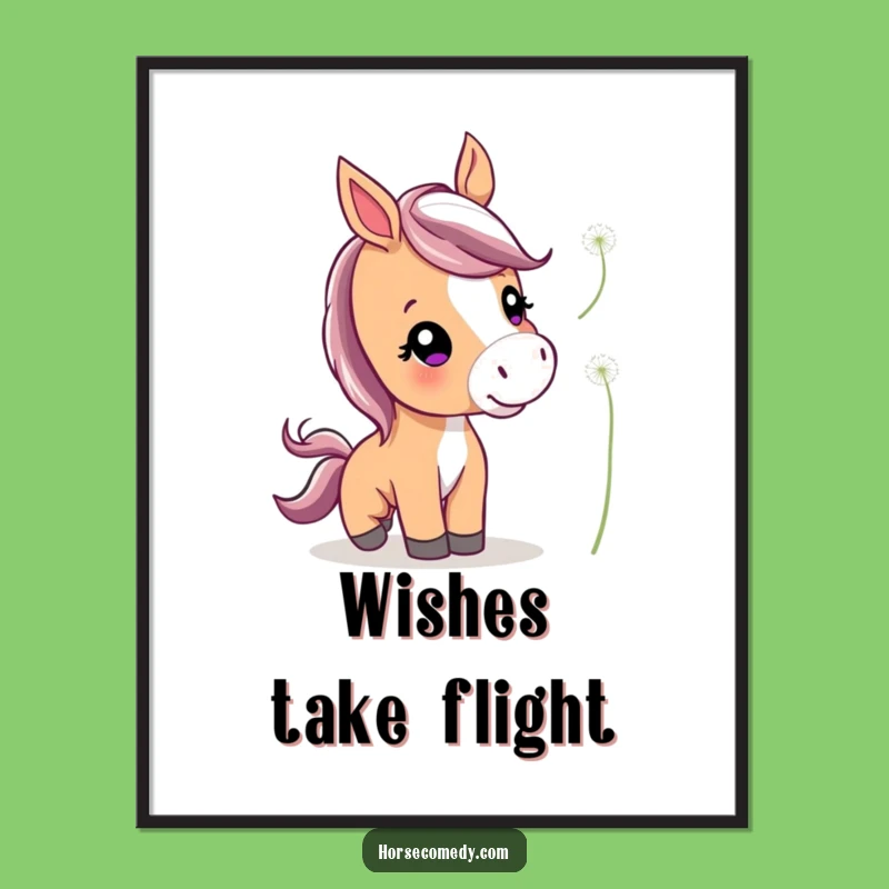 Funny Cute Horse Poster: Artistic Dandelion Nudge Wall Art, Great Gift