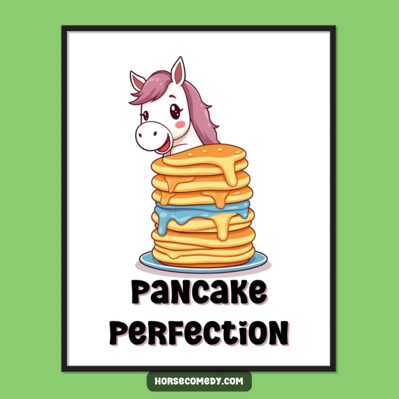 Funny Delighted Horse Pancake Poster - Whimsical Breakfast Art & Hilarious Gift