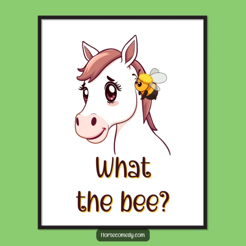 Funny Horse Bee Surprise Poster - Amused Equine Bumblebee Wall Art