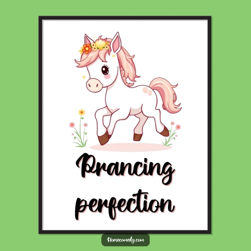 Funny Horse Foal Poster: Artistic Prancing Wildflower Mane Wall Art, Great Gift